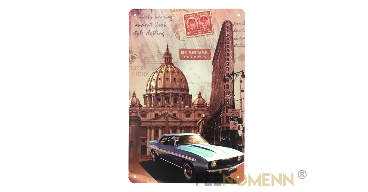 Plaque Murale Métal Vintage 30x20cm – Décoration Voiture De Course Ancienne